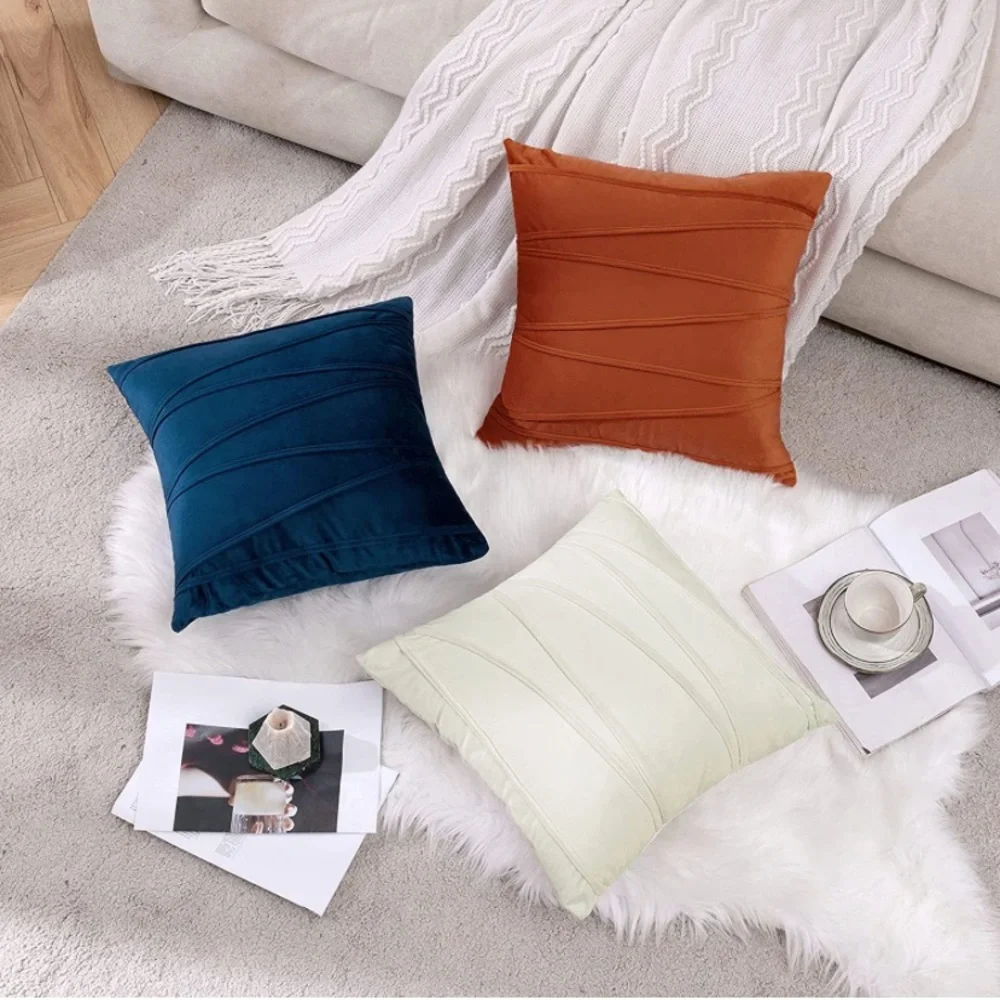Luxury Home | Modern Burnt Orange Geo Striped Soft Velvet Throw Pillow Covers